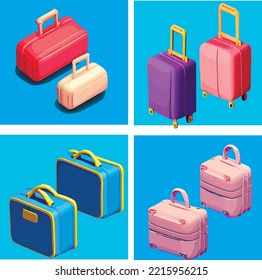 Set of travel's bag. journey baggage, suitcases, voyage case, trip handle, handbag