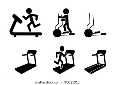 Set of Treadmill and Elliptical icons and symbol, vector design