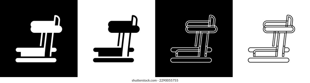 Set Treadmill machine icon isolated on black and white background.  Vector