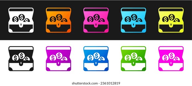 Set Treasure chest icon isolated on black and white background.  Vector