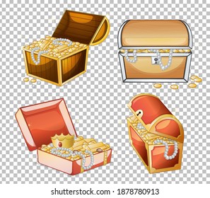 Set of treasure chest isolated on transparent background illustration