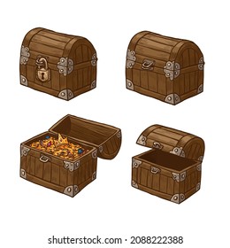 Set of treasure chests vector illustration isolated on white background