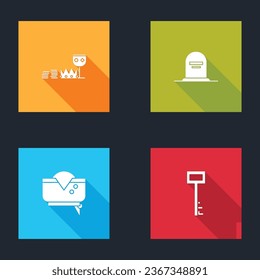 Set Treasure and riches, Tombstone with RIP written, Pirate hat and key icon. Vector