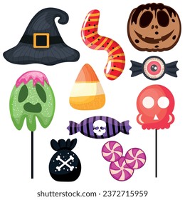 Set of treats for Halloween on white background
