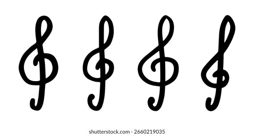 Set of treble clef doodle. Hand drawn musical symbol. Single element for print, web, design, decor, logo