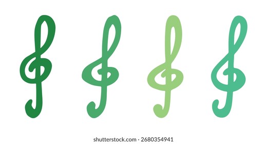 Set of treble clef doodle. Hand drawn musical symbol. Single element for print, web, design, decor, logo