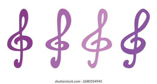 Set of treble clef doodle. Hand drawn musical symbol. Single element for print, web, design, decor, logo