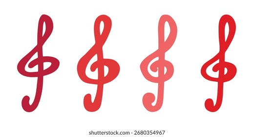 Conjunto de agudos doodle clave. Símbolo musical dibujado a mano. Elemento único para la impresión, Web, diseño, decoración, logotipo