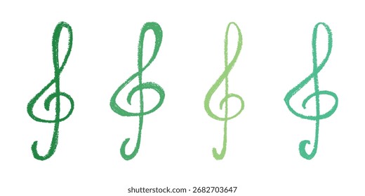 Conjunto de agudos doodle clave. Símbolo musical dibujado a mano. Elemento único para la impresión, Web, diseño, decoración, logotipo