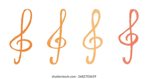 Conjunto de agudos doodle clave. Símbolo musical dibujado a mano. Elemento único para la impresión, Web, diseño, decoración, logotipo