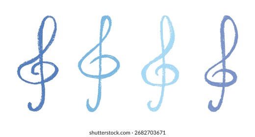 Set of treble clef doodle. Hand drawn musical symbol. Single element for print, web, design, decor, logo