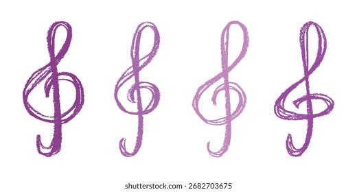 Conjunto de agudos doodle clave. Símbolo musical dibujado a mano. Elemento único para la impresión, Web, diseño, decoración, logotipo