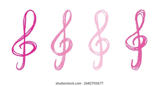 Conjunto de agudos doodle clave. Símbolo musical dibujado a mano. Elemento único para la impresión, Web, diseño, decoración, logotipo