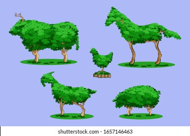 set of tree with animal shape