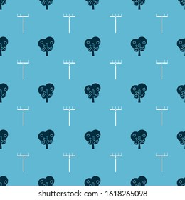 Set Tree with apple and Garden rake on seamless pattern. Vector