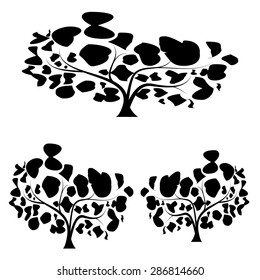 Set of tree with art leaf in silhouette style