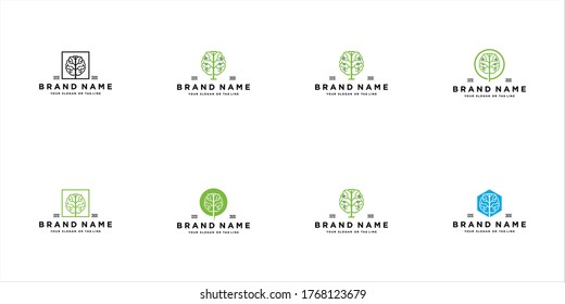 set tree brain tech logo design vector template