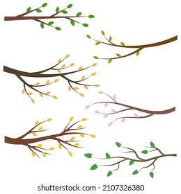 Set of tree branches with green, yellow and orange leaves for design element