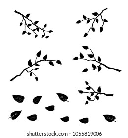 Set Tree Branches Silhouettes Leaves Black Stock Vector (Royalty Free ...