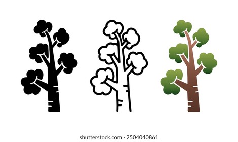Set of Tree cartoon doodle, Vector, Illustration.