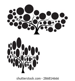 Set of tree with circle leaf in silhouette style