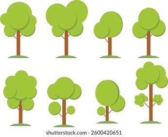 Set of tree collection flat design vector element. Vector tree collection - Set or bundle of various simple cute illustration graphic objects or elements background.