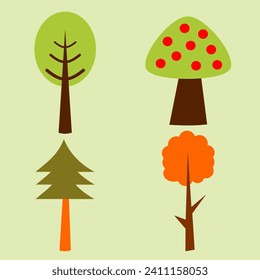 set of tree collections with various beautiful and cheerful shapes, forests for printing and stickers