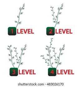 Set of tree. Concept of progress level. Growing