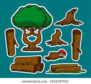 Set of Tree Doodle Sticker Illustration