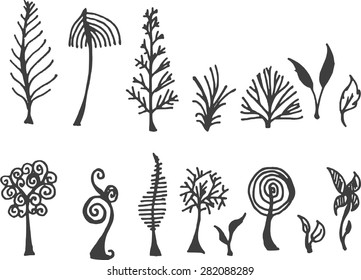 Set of tree doodles