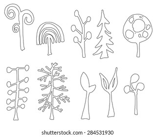 Set of tree doodles