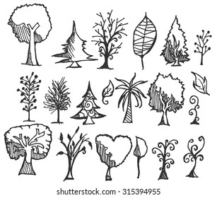 Set of tree doodles