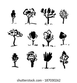 Set of tree doodles. Isolated on a white background. Vector.