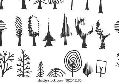 Set of tree doodles seamless