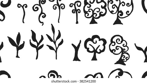 Set of tree doodles seamless