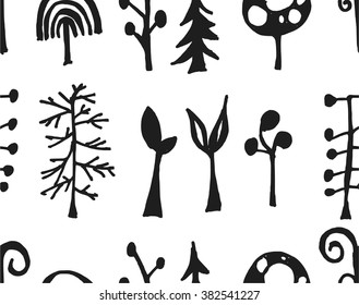 Set of tree doodles seamless