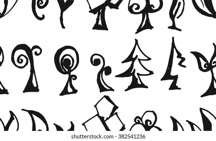 Set of tree doodles seamless