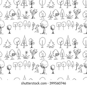 Set of tree doodles seamless