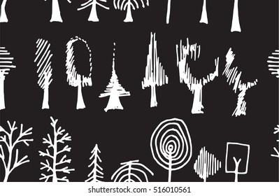Set of tree doodles seamless