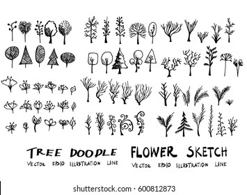 Set of tree doodles vector