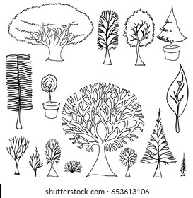 Set Tree Doodles Vector Stock Vector (Royalty Free) 653613106