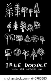 Set of tree doodles vector on chalkboard