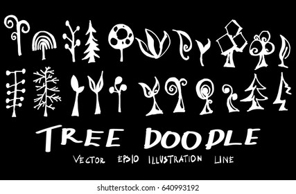 Set of tree doodles vector on chalkboard