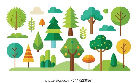 Set of Tree element items minimal isolated flat vector pro collection illustration on white background.