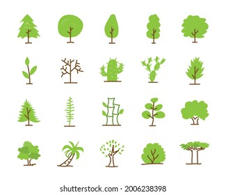 Set of tree fill line icon.