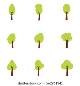Set of tree flat design vector collection