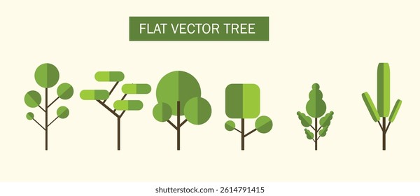 set of tree flat vector icon, clipart of tree, 
