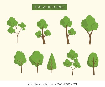 set of tree flat vector icon, clipart of tree, 