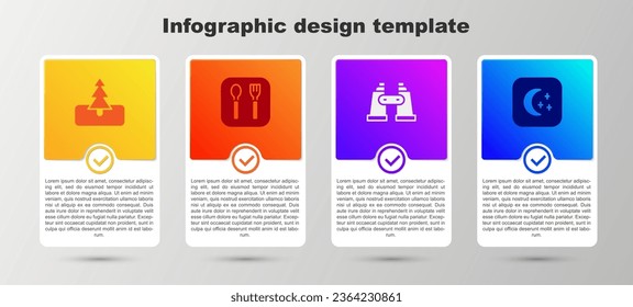Set Tree, Fork and spoon, Binoculars and Moon stars. Business infographic template. Vector
