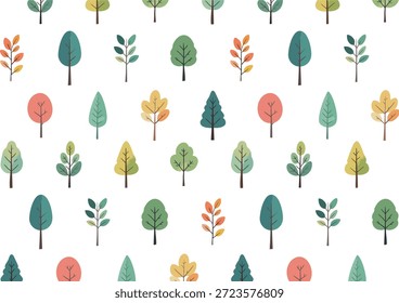 Conjunto de fondo de árbol y hierba, estilo escandinavo y dibujado a mano, Ilustración vectorial.